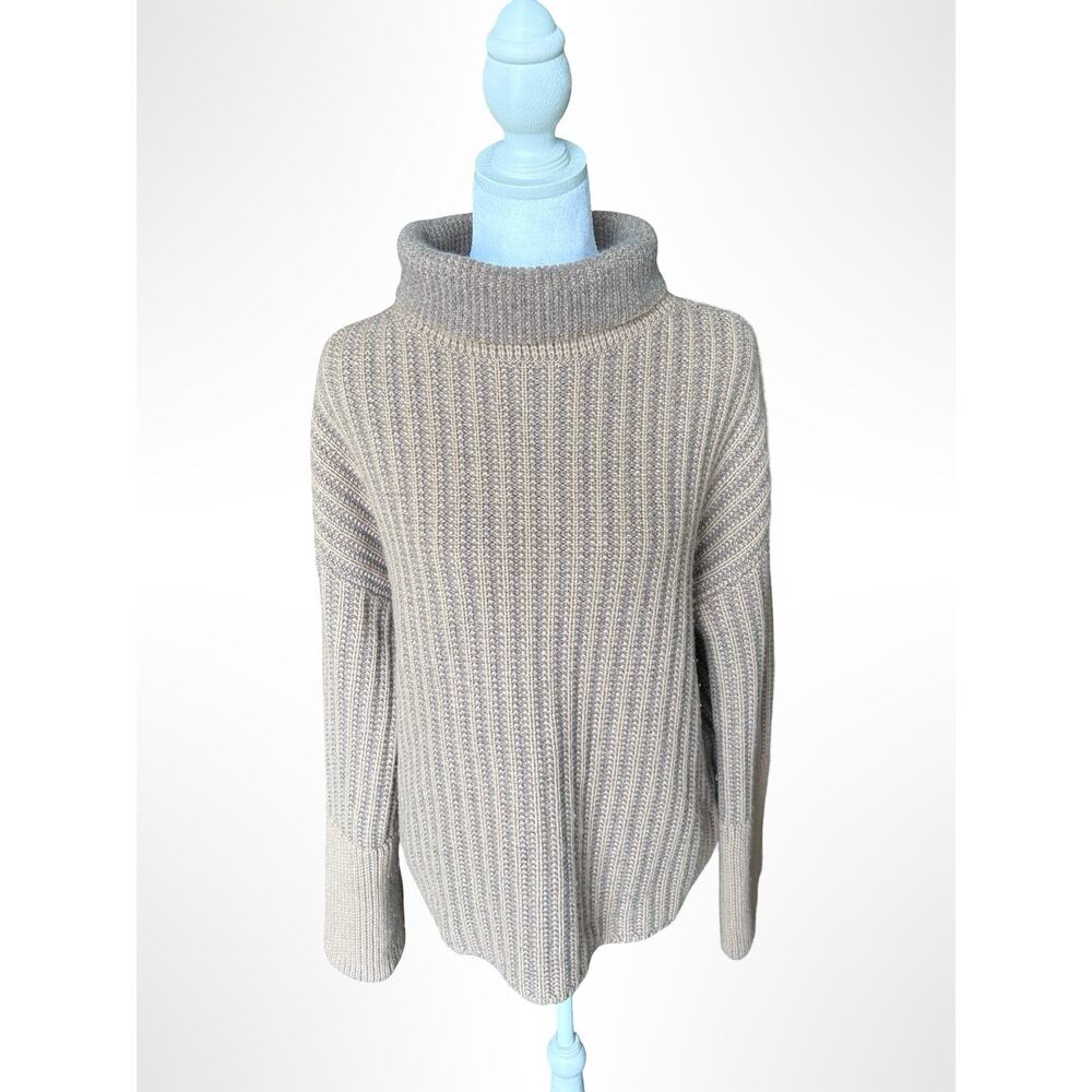 Nordstrom Signature Taupe Ribbed Mock Neck Sweater Cashmere M